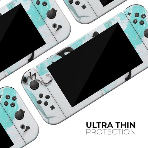 Design Skinz - Compatible with Nintendo Switch Joy-Con Only - Skin Decal Protective Scratch-Resistant Removable Vinyl Wrap Cover - Black and Teal Textured Marble in Saudi Arabia