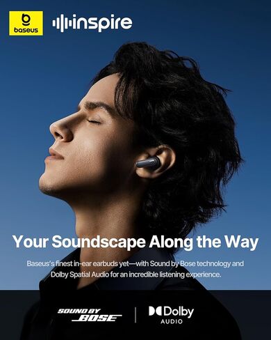 Baseus Inspire XP1 Adaptive Noise Cancelling Earbuds, Sound by Bose, Dolby Audio, Premium Real-Time Adaptive ANC, Adaptive Tuning Sound, Natural Fit Design, 6-Mic Adaptive Clear Calls, 45H Playtime in Saudi Arabia