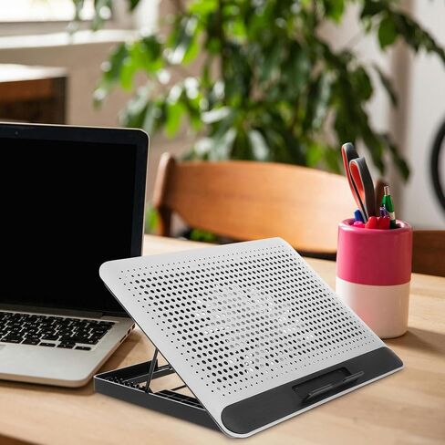TEHAUX مبرد كمبيوتر محمول رقيق وهادئ مع حامل من سبائك الألومنيوم ومروحة تبريد صامتة لأجهزة الكمبيوتر المحمولة حتى جهاز تبريد الكمبيوتر المحمول للمنزل والمكتب، فضي in Kuwait