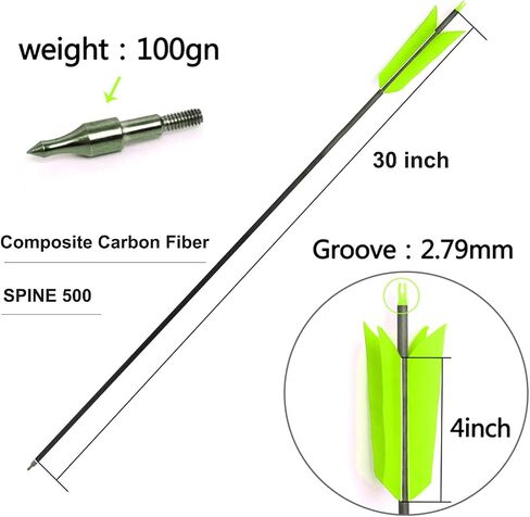 31" Carbon Arrows Target Flu-Flu Arrows Spine 500 Hunting and Target Practice Arrows with 4pcs Turkey Feathers for Small Game Hunting Shooting in Saudi Arabia