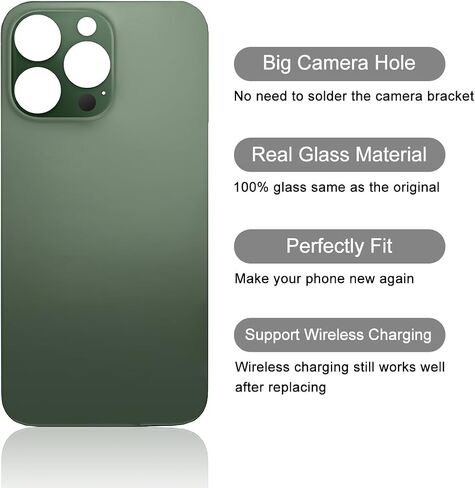 بديل الزجاج الخلفي لهاتف iPhone 13 Pro (A2638 A2483 A2636 A2639 A2640) جميع شركات النقل بدون مجموعة أدوات إصلاح (لـ 13 Pro Green) (أخضر) in Kuwait