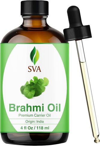 SVA Organics Brahmi Oil 4 Ounce Pure Bacopa Monnieri Cold Pressed Premium Therapeutic Grade Carrier Oil for Long and Strong Hair, Skin Care and Massage in Kuwait