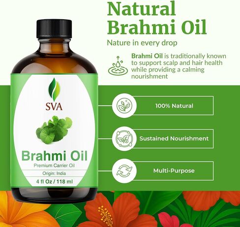 SVA Organics Brahmi Oil 4 Ounce Pure Bacopa Monnieri Cold Pressed Premium Therapeutic Grade Carrier Oil for Long and Strong Hair, Skin Care and Massage in Kuwait