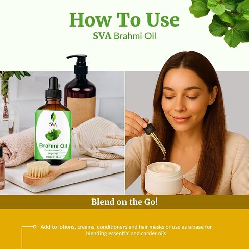 SVA Organics Brahmi Oil 4 Ounce Pure Bacopa Monnieri Cold Pressed Premium Therapeutic Grade Carrier Oil for Long and Strong Hair, Skin Care and Massage in Kuwait
