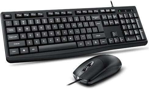 Sanpyl Basics Wired Keyboard and Mouse Combo, 1000DPI Optical Mouse, 1.5m Cable, USB Plug & Play, Compatible with PC, Laptop - Black (Black) in Saudi Arabia