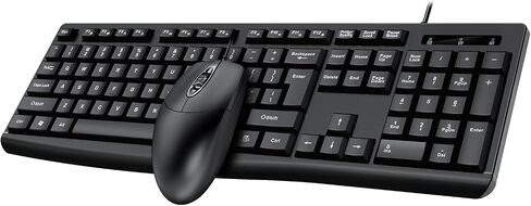 Sanpyl Basics Wired Keyboard and Mouse Combo, 1000DPI Optical Mouse, 1.5m Cable, USB Plug & Play, Compatible with PC, Laptop - Black (Black) in Saudi Arabia