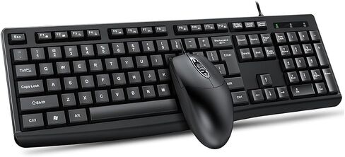 Sanpyl Basics Wired Keyboard and Mouse Combo, 1000DPI Optical Mouse, 1.5m Cable, USB Plug & Play, Compatible with PC, Laptop - Black (Black) in Saudi Arabia