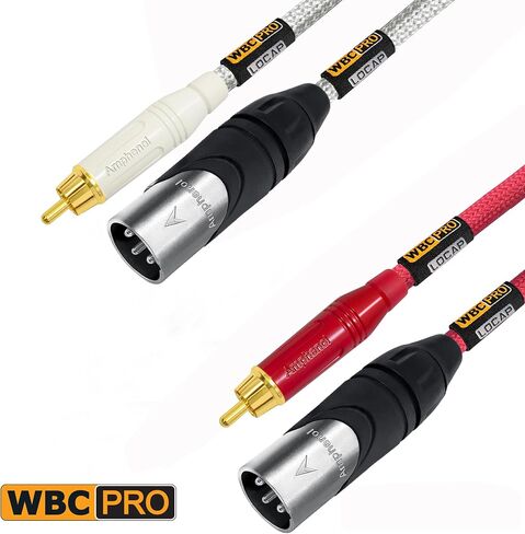 15 Foot RCA to XLR (Male) Cable Pair - WBC-PRO-LOCAP Low-Capacitance (14pF/ft) 22 AWG Ultra-Silent Audiophile & Pro-Grade Audio Interconnect Cable - Amphenol Plugs & Red & Silver Tweed Jackets in Kuwait