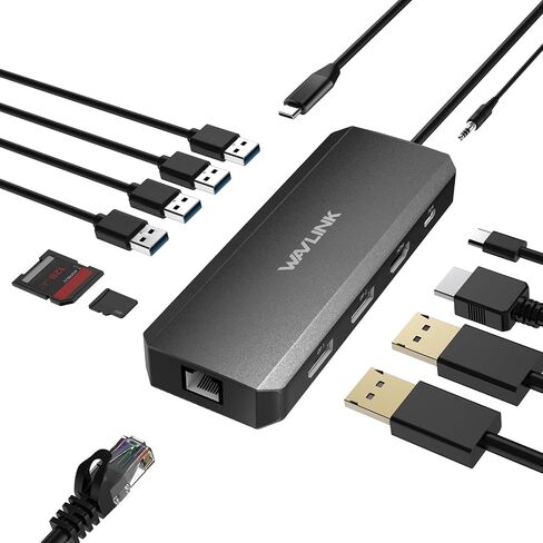 محطة إرساء الكمبيوتر المحمول، 12 في 1 موزع USB C ثلاثي العرض لنظام التشغيل Windows مع DP مزدوج، HDMI، شاحن PD 100 واط، جيجابت إيثرنت، منافذ USB3.0/2.0، قارئ بطاقة SD/TF، ​​ميكروفون/صوت لجهاز Lenovo HP Dell - أسود in Saudi Arabia