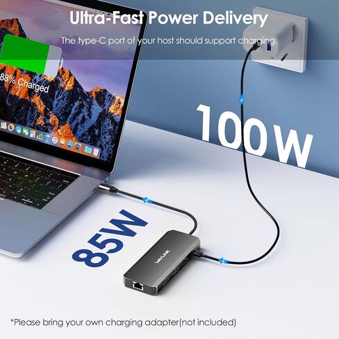 محطة إرساء الكمبيوتر المحمول، 12 في 1 موزع USB C ثلاثي العرض لنظام التشغيل Windows مع DP مزدوج، HDMI، شاحن PD 100 واط، جيجابت إيثرنت، منافذ USB3.0/2.0، قارئ بطاقة SD/TF، ​​ميكروفون/صوت لجهاز Lenovo HP Dell - أسود in Saudi Arabia