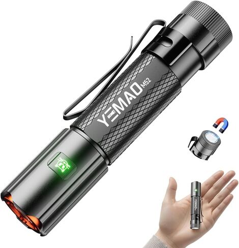 Yemao Emergency EDC Flashlight,Rechargeable 1500LM Mini Light - 6 Modes with Magnet/Clip,Portable Pocket-Sized Keychain Flashlight,IP6 Waterproof LED Torch for Outdoor and Home Use (Small) in Kuwait