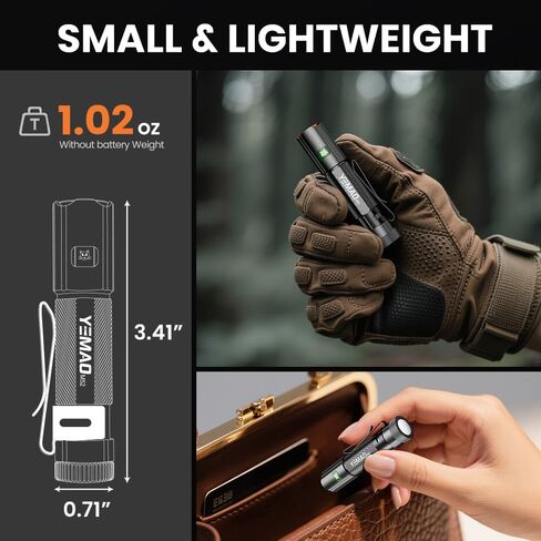 Yemao Emergency EDC Flashlight,Rechargeable 1500LM Mini Light - 6 Modes with Magnet/Clip,Portable Pocket-Sized Keychain Flashlight,IP6 Waterproof LED Torch for Outdoor and Home Use (Small) in Kuwait