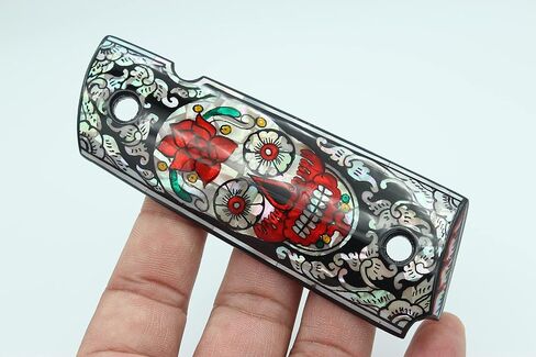 Vitoonwood Sugar Skull Art Mother of Pearl Grips يناسب 1911 نموذج الحجم الكامل Colt Government، Commander Kimber، Remington، Taurus PT 1911، Smith & Wesson، M1911A1، Dan Wesson PM7، Ruger SR1911 in Kuwait