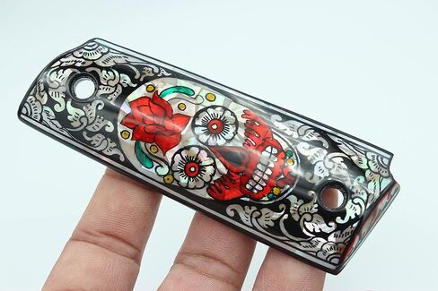 Vitoonwood Sugar Skull Art Mother of Pearl Grips يناسب 1911 نموذج الحجم الكامل Colt Government، Commander Kimber، Remington، Taurus PT 1911، Smith & Wesson، M1911A1، Dan Wesson PM7، Ruger SR1911 in Kuwait
