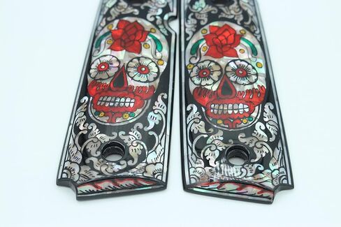 Vitoonwood Sugar Skull Art Mother of Pearl Grips يناسب 1911 نموذج الحجم الكامل Colt Government، Commander Kimber، Remington، Taurus PT 1911، Smith & Wesson، M1911A1، Dan Wesson PM7، Ruger SR1911 in Kuwait