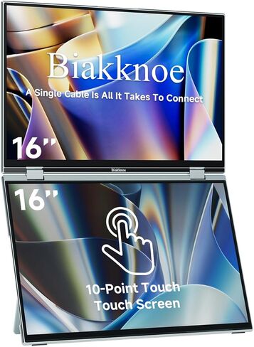 U16 Pro شاشة لمس محمولة مزدوجة مقاس 16 بوصة، موسع شاشة كمبيوتر محمول بدقة 1200 بكسل FHD مع USB-C/HDMI، شاشة سفر قابلة للطي للتوصيل والتشغيل لأجهزة الكمبيوتر المحمول/Mac/PC/الهاتف/Windows، قابلة للتركيب على VESA in Kuwait