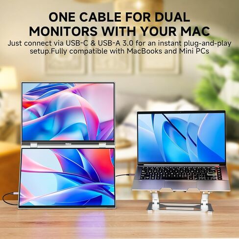 U16 Pro شاشة لمس محمولة مزدوجة مقاس 16 بوصة، موسع شاشة كمبيوتر محمول بدقة 1200 بكسل FHD مع USB-C/HDMI، شاشة سفر قابلة للطي للتوصيل والتشغيل لأجهزة الكمبيوتر المحمول/Mac/PC/الهاتف/Windows، قابلة للتركيب على VESA in Kuwait