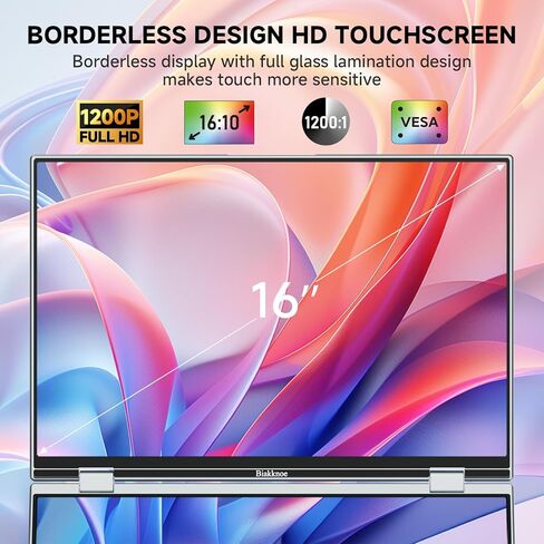 U16 Pro شاشة لمس محمولة مزدوجة مقاس 16 بوصة، موسع شاشة كمبيوتر محمول بدقة 1200 بكسل FHD مع USB-C/HDMI، شاشة سفر قابلة للطي للتوصيل والتشغيل لأجهزة الكمبيوتر المحمول/Mac/PC/الهاتف/Windows، قابلة للتركيب على VESA in Kuwait