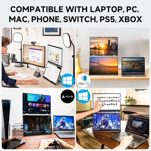 U16 Pro شاشة لمس محمولة مزدوجة مقاس 16 بوصة، موسع شاشة كمبيوتر محمول بدقة 1200 بكسل FHD مع USB-C/HDMI، شاشة سفر قابلة للطي للتوصيل والتشغيل لأجهزة الكمبيوتر المحمول/Mac/PC/الهاتف/Windows، قابلة للتركيب على VESA in Kuwait