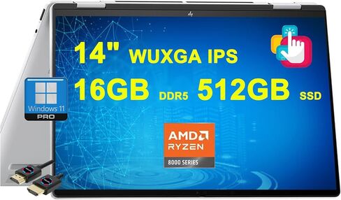 كمبيوتر محمول HP Envy x360 2 في 1 مزود بتقنية الذكاء الاصطناعي | 14 بوصة WUXGA IPS Touch | AMD Zen 4 6-core Ryzen 5 8640HS (>i7-1255u) | 16 جيجابايت DDR5 512 جيجابايت SSD | كاميرا خصوصية بإضاءة خلفية من النوع C بولي Win11Pro مع ملحق DLCA in Kuwait