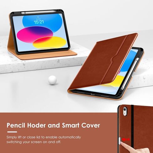 حافظة VIKESI لجهاز iPad (A16) الجيل الحادي عشر 11 بوصة 2025 وiPad الجيل العاشر 10.9 بوصة 2022، غطاء جلدي ذكي قابل للطي مع حامل قلم رصاص وحزام يد، يدعم النوم/الاستيقاظ التلقائي، بني in Kuwait