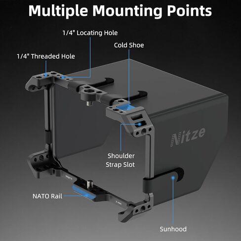 مجموعة قفص Nitze لشاشة/مسجل Atomos Ninja TX، مع غطاء شمس من جلد البولي يوريثان، وحذاء بارد مدمج وسكة ناتو - JT-A08B in Saudi Arabia