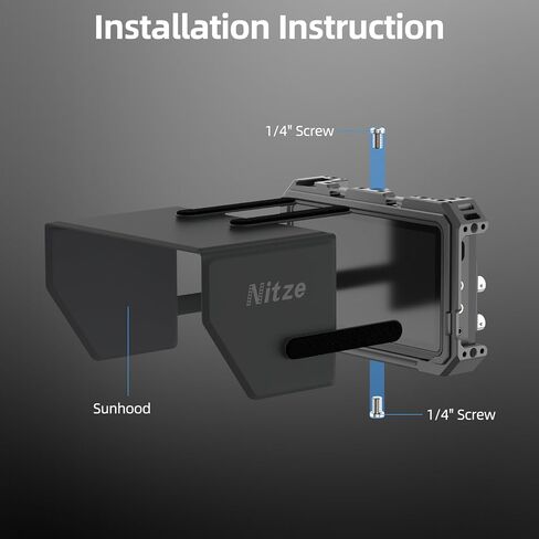 مجموعة قفص Nitze لشاشة/مسجل Atomos Ninja TX، مع غطاء شمس من جلد البولي يوريثان، وحذاء بارد مدمج وسكة ناتو - JT-A08B in Saudi Arabia