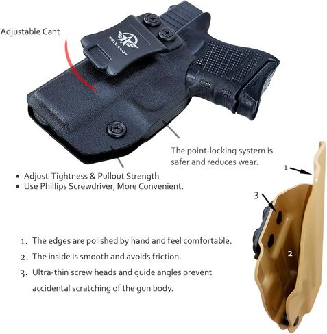 POLE.CRAFT IWB Kydex Holster يناسب: Glock 26 (Gen 1-5) / Glock 27 Glock 33 (Gen 3-4) مسدس - حمل حزام الخصر الداخلي - Adj. عدم القدرة على الاحتفاظ - زر الغطاء المغناطيسي - عدم التآكل - عدم وجود اهتزاز in Kuwait