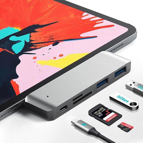 محول لجهاز iPad USB C Hub، محول USB C 5 في 1 مع 2 * 5 جيجابت في الثانية USB 3.0، شحن 60 وات PD، قارئ بطاقة SD/Micro SD لجهاز iPad Pro M4 M2 M1 13 12.9 11 بوصة iPad Air 5 4 Tablet Dock in Saudi Arabia