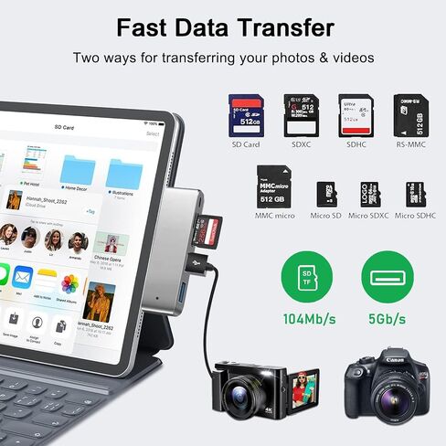 محول لجهاز iPad USB C Hub، محول USB C 5 في 1 مع 2 * 5 جيجابت في الثانية USB 3.0، شحن 60 وات PD، قارئ بطاقة SD/Micro SD لجهاز iPad Pro M4 M2 M1 13 12.9 11 بوصة iPad Air 5 4 Tablet Dock in Saudi Arabia
