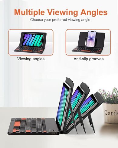 Universal Bluetooth Keyboard and Case for Tablet/Phone/Laptop,Wireless Portable Slim Keypad and Mice Rechargeable with Adjustable Bracket for iPad A16/Mini/Air/iPhone/Galaxy Z Fold Black in Saudi Arabia