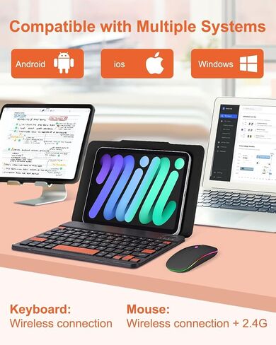 Universal Bluetooth Keyboard and Case for Tablet/Phone/Laptop,Wireless Portable Slim Keypad and Mice Rechargeable with Adjustable Bracket for iPad A16/Mini/Air/iPhone/Galaxy Z Fold Black in Saudi Arabia