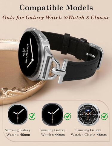 أحزمة جلدية من Wearlizer متوافقة مع ساعة Samsung Galaxy Watch 8 Band 40mm 44mm/Watch 8 Classic 46mm، ملحقات سوار معصم من الجلد النحيف بتصميم أنيق مع إبزيم معدني على شكل D للنساء in Saudi Arabia