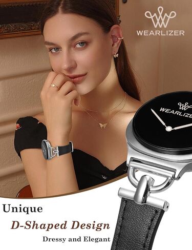 أحزمة جلدية من Wearlizer متوافقة مع ساعة Samsung Galaxy Watch 8 Band 40mm 44mm/Watch 8 Classic 46mm، ملحقات سوار معصم من الجلد النحيف بتصميم أنيق مع إبزيم معدني على شكل D للنساء in Saudi Arabia