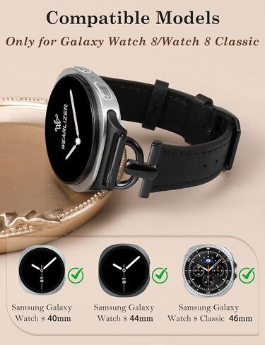 أحزمة جلدية من Wearlizer متوافقة مع ساعة Samsung Galaxy Watch 8 Band 40mm 44mm/Watch 8 Classic 46mm، ملحقات سوار معصم من الجلد النحيف بتصميم أنيق مع إبزيم معدني على شكل D للنساء in Saudi Arabia