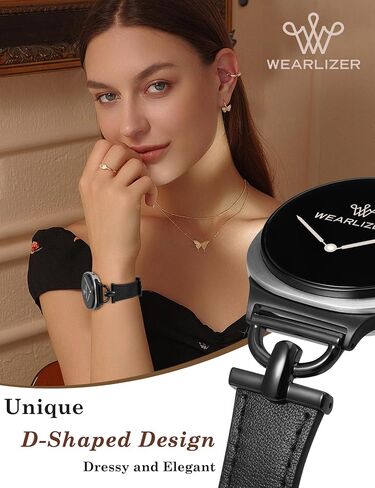 أحزمة جلدية من Wearlizer متوافقة مع ساعة Samsung Galaxy Watch 8 Band 40mm 44mm/Watch 8 Classic 46mm، ملحقات سوار معصم من الجلد النحيف بتصميم أنيق مع إبزيم معدني على شكل D للنساء in Saudi Arabia
