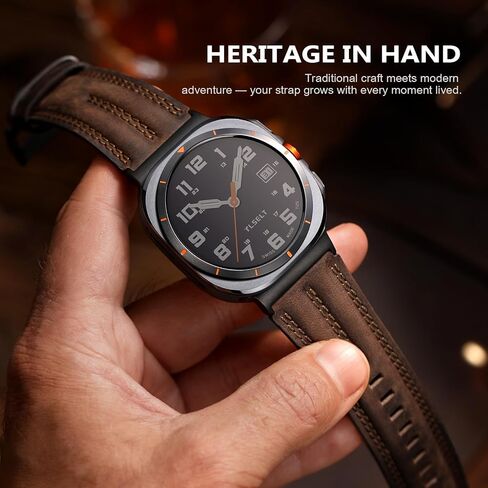 Leather Band Compatible with Samsung Galaxy Watch Ultra 47mm(2025/2024), Genuine Leather Rugged Durable Classic Vintage Handcrafted Outdoor Business Travel Gift Samsung Watch Strap for Men in Saudi Arabia