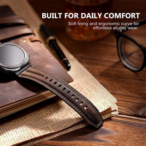 Leather Band Compatible with Samsung Galaxy Watch Ultra 47mm(2025/2024), Genuine Leather Rugged Durable Classic Vintage Handcrafted Outdoor Business Travel Gift Samsung Watch Strap for Men in Saudi Arabia