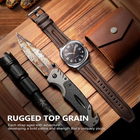 Leather Band Compatible with Samsung Galaxy Watch Ultra 47mm(2025/2024), Genuine Leather Rugged Durable Classic Vintage Handcrafted Outdoor Business Travel Gift Samsung Watch Strap for Men in Saudi Arabia