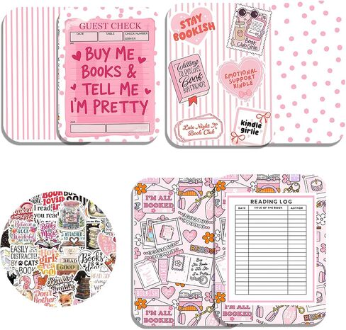 حزمة إدراج بطاقات Bookish Girlie الوردية لحافظة Kindle الشفافة من الجيل الحادي عشر والثاني عشر من Paperwhite & Colorsoft، حافظة، ساحرة، ملصق in Saudi Arabia