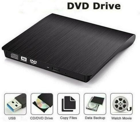محرك أقراص DVD خارجي USB 3.0، مشغل ناسخ CD/DVD +/-RW محمول للكمبيوتر المحمول والكمبيوتر المكتبي، متوافق مع Windows 11/10/8/7 وMacBook وMac OS وLinux - أسود in Kuwait