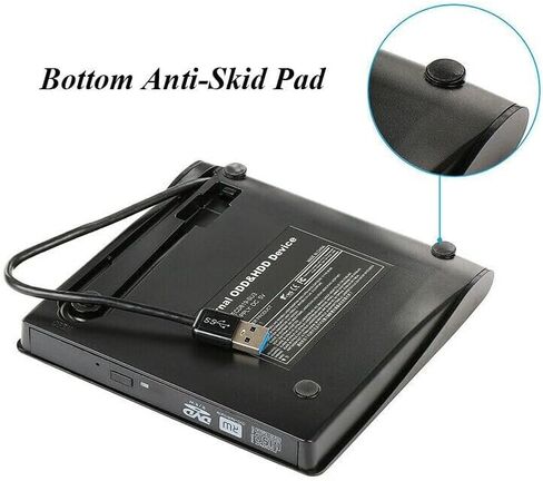 محرك أقراص DVD خارجي USB 3.0، مشغل ناسخ CD/DVD +/-RW محمول للكمبيوتر المحمول والكمبيوتر المكتبي، متوافق مع Windows 11/10/8/7 وMacBook وMac OS وLinux - أسود in Kuwait