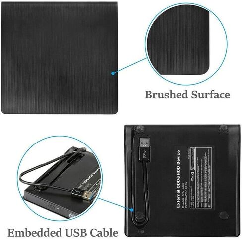 محرك أقراص DVD خارجي USB 3.0، مشغل ناسخ CD/DVD +/-RW محمول للكمبيوتر المحمول والكمبيوتر المكتبي، متوافق مع Windows 11/10/8/7 وMacBook وMac OS وLinux - أسود in Kuwait