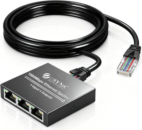 eSynic Ethernet Splitter 1 to 4 Portable 1000Mbps High Speed Network Splitter Durable Metal Case Gigabit RJ45 Internet Splitter for LAN RJ45 ethernet Cable Splitter Work with Cat5/5e/6/7/8 Cable in Saudi Arabia