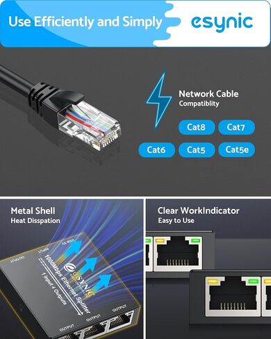 eSynic Ethernet Splitter 1 to 4 Portable 1000Mbps High Speed Network Splitter Durable Metal Case Gigabit RJ45 Internet Splitter for LAN RJ45 ethernet Cable Splitter Work with Cat5/5e/6/7/8 Cable in Saudi Arabia