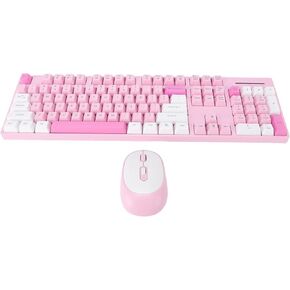 PUSOKEI Wireless Keyboard and Mouse Combo, 104-Key Computer Keyboard and 4-Keys Optical Mouse, 2.4G USB Receiver, Intelligent Sleep Mode, Ergonomic for Laptop, PC (Pink) in Saudi Arabia