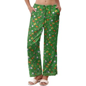 Ekouaer Womens Silk Satin Pajama Pants Casual Lounge Sleep Pants Pocketed Elastic Waist Wide Leg Pj Bottoms with Lace Trim in Saudi Arabia