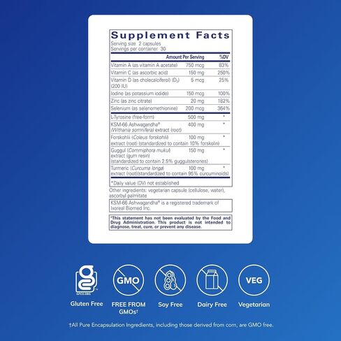 Pure Encapsulations Thyroid Support Complex - Hypoallergenic Supplement with Herbs and Nutrients for Optimal Thyroid Gland Function* - with Vitamin A, C, D, and Selenium - 120 Capsules in Saudi Arabia