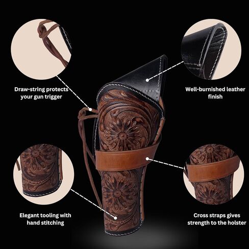 Hulara Genuine Leather Cross Draw Holster Gun Holder 22 .38/357 .44/45 Cal Revolver Western Rough Rider Psitol Holster Fit 4" to 8" in Saudi Arabia