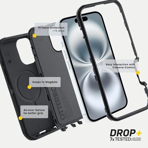 OtterBox iPhone 16 (فقط) - حافظة MagSafe من سلسلة Defender - أسود - يتضمن مشبك الحافظة - مغناطيس مدمج - بدون شاشة - متين ومتين - مع حماية للمنافذ - عبوة غير مخصصة للبيع بالتجزئة in Saudi Arabia